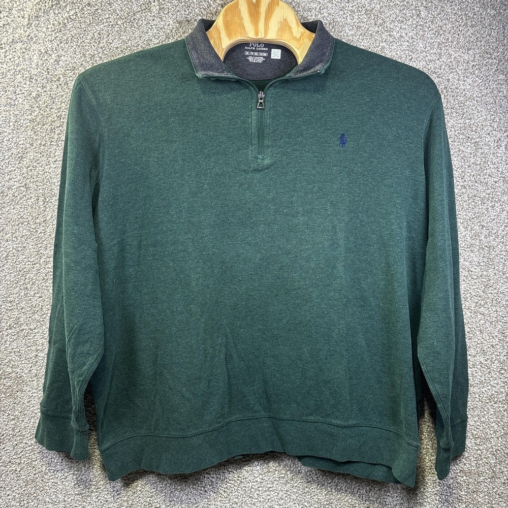 Polo Ralph Lauren Sweater Mens‎ 2XL Green Cotton Quarter Zip Mock Neck Pullover